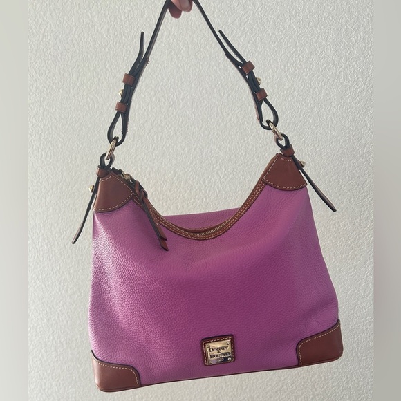 Dooney & Bourke Pebbled Leather Shoulder Bag – Pink with Brown Trim- LIKE NEW - Picture 2 of 14
